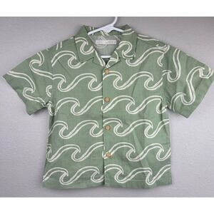 Zara Kids Boys Sage Green Wave Print Short Sleeve Button Up Shirt Size 2 Years